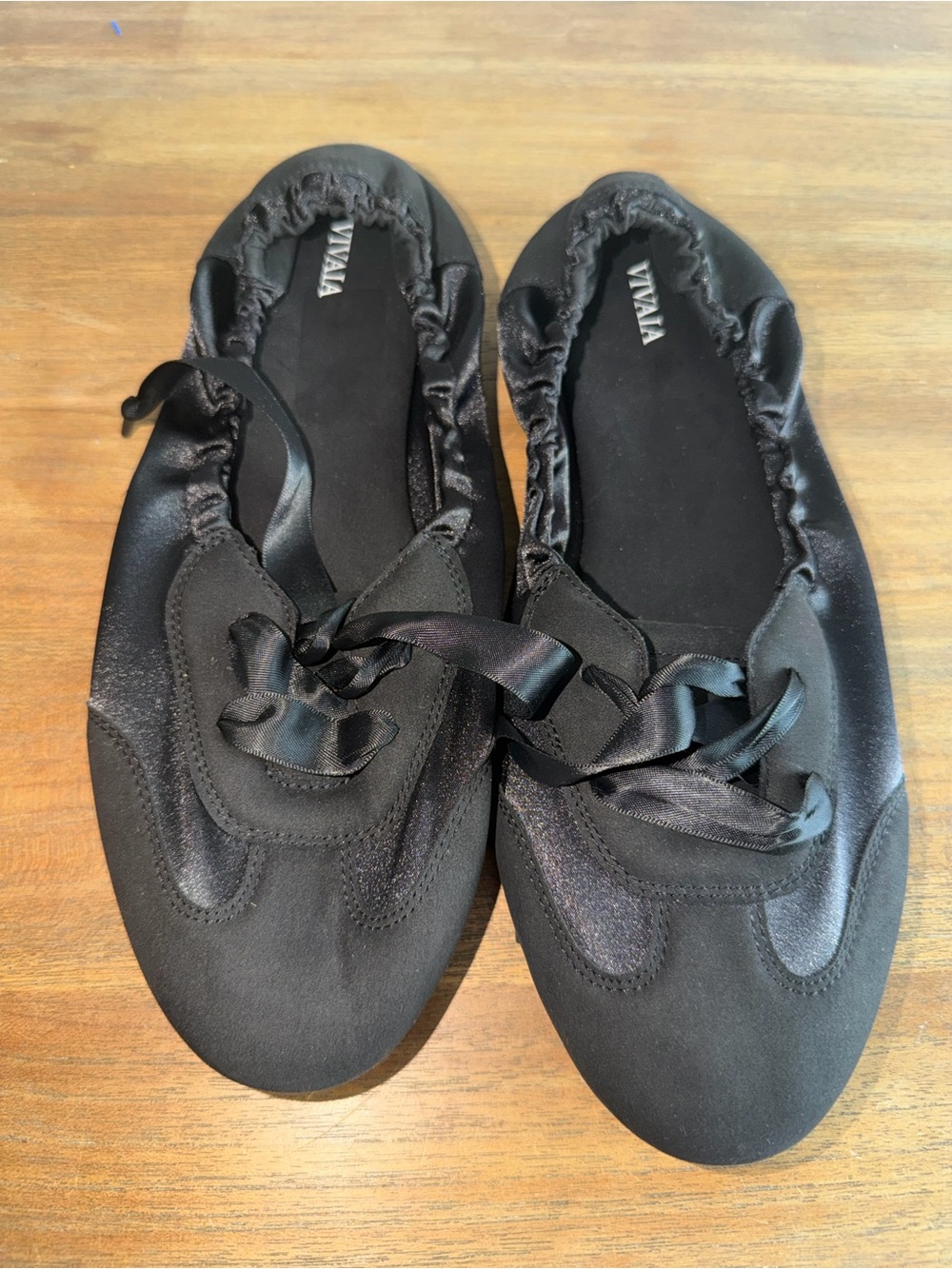 Vivaia Black Satin Ribbon Ballet Flats